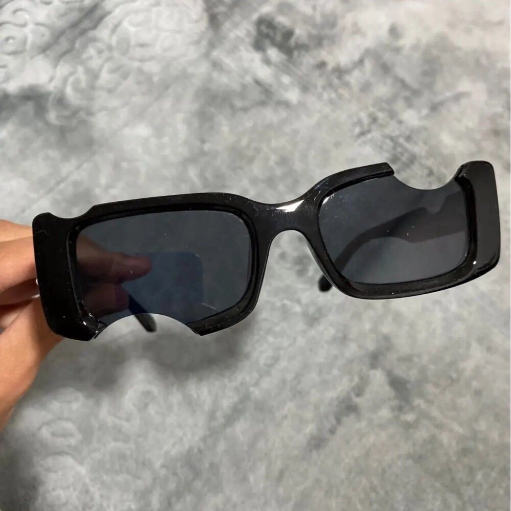 Women Sunglasses 2024 Trending Vintage Rectangle Notch Glasses Black Lenses - Picture 7 of 8